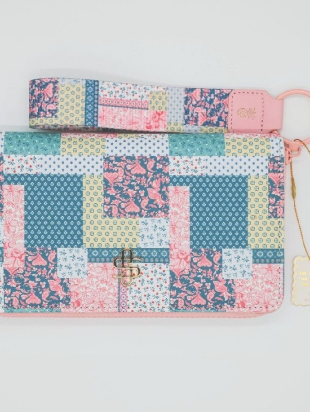 Simply Southern Patchwork Floral Wristlet Clutch in Pink and Teal
